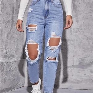 Shein Hi Rise Ripped Mom Jeans - L 8/10